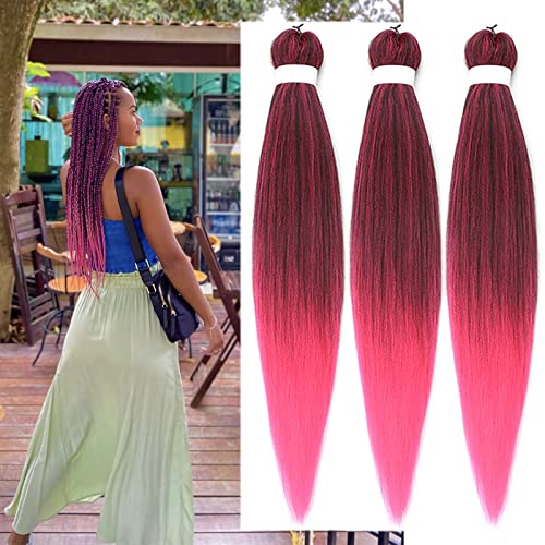 Розово коса, плетене омбре, предварително опъната, Kanekalon Box за удължаване на коса, плетене на 26 инча (опаковка от 3 броя)