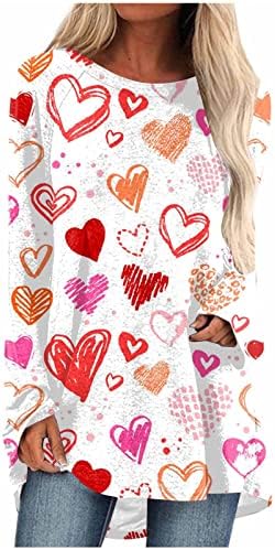 Туники за жени, Ризи с Хубав принтом във формата на Сърце, Блузи с дълги ръкави, Ежедневни Риза, Туника, Пуловер за Носене с