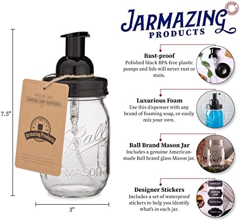 Опаковка за пенящегося сапун Jarmazing Products Mason Jar - Черен - с химикалка буркан Mason Jar тегло 16 грама - Една опаковка!