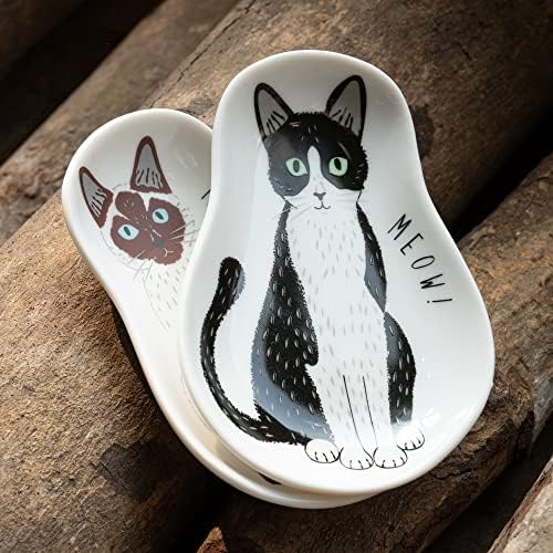 LINXUXIE Керамични Стабилна поставка за лъжици с шарките на привлекателен котка за печки, държач за лъжици, Глазурная чиния за