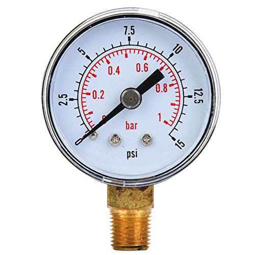 Механичен Манометър FTVOGUE Манометър Инструмент за Измерване 1/8 инча BSPT Долно Свързване за измерване на въздух, Масло, Вода [0-15 паунда на квадратен инч, 0-1 bar], Манометъ?