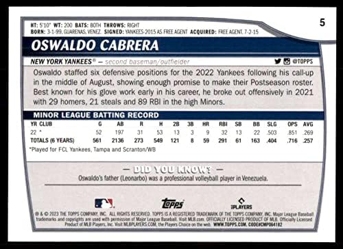 2023 се Оглавява от Големите първенства №5 Освальдо Кабрера от Ню Йорк-Бейзболна картичка начинаещ MT RC Ню Йорк Янкис MLB