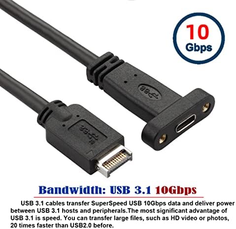 Кабел CY USB 3.1 Гнездо на предния панел Type-E 20Pin за свързване на кабел-удължител USB-C Type-C с Винт за закрепване на панел с