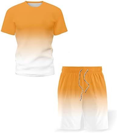 xzbailisha Мъжки Ежедневни Облекла от 2 теми, Градиент Риза с къс ръкав и Къси панталонки, Гащеризон, Комплект