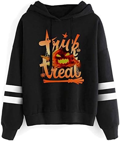 Дамски hoody с тиква за Хелоуин, пуловер в стил мозайка с надпис Truk Tieal, hoody с качулка с дълъг ръкав