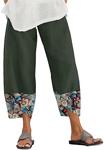 Maiyifu-GJ Дамски Ленени Широки Панталони с принтом, Леки Скъсяване на Панталони с Еластичен колан, Плажни Зреещи с джобове (Кайсии, X-Large)