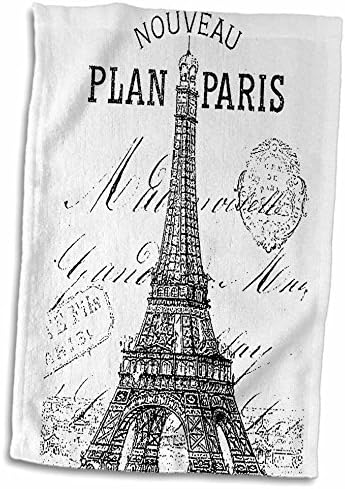 3D Rose Nouveau Paris Винтажное Кърпа за ръце на Айфеловата Кула/Спортно Кърпа, 15 x 22