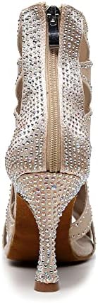 DKZSYIM/ Женски Танцови обувки с отворени пръсти, Бални Обувки за Салса с кристали дантела, Моделът QJW9001