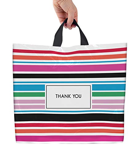 Лилави чанти Q & Crafts Thank You за бизнес Шарени найлонови торбички 18 x 18, 50 опаковки, Торби за пазаруване в магазин с мека дръжка-линия