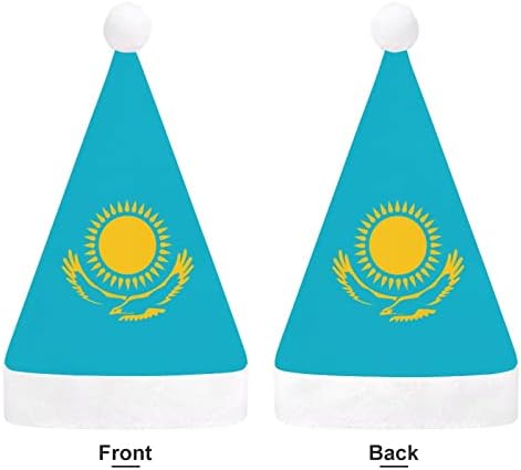 Плюшен коледна шапка с флага на Казахстан, палави и сладки шапки на Дядо Коледа с плюшени полета и удобна подплата, коледна украса