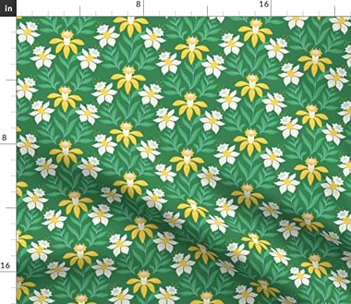 Плат Spoonflower - Зелени Реколта Цветя с Цветен Модел за Пролет-Лято, Отпечатани на Маркови Памучен Плат с формата на Листенца