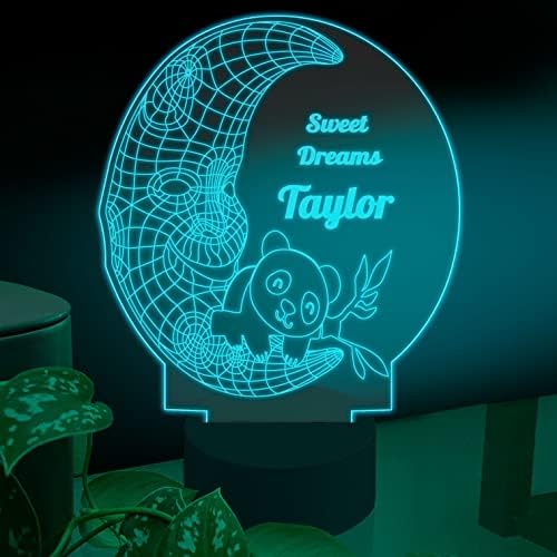 Адаптивни Led Настолна лампа Ambesonne на Животните, Очарователна Малка Панда с Бамбукови Пръчки, Плоча от Акрилно Стъкло с 3D