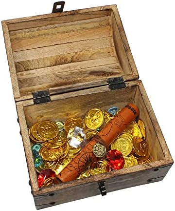 Морски Залив Дървен Пиратски Сандък Със Съкровище, Карта на Пиратски съкровища и Златни монети / Скъпоценни Камъни