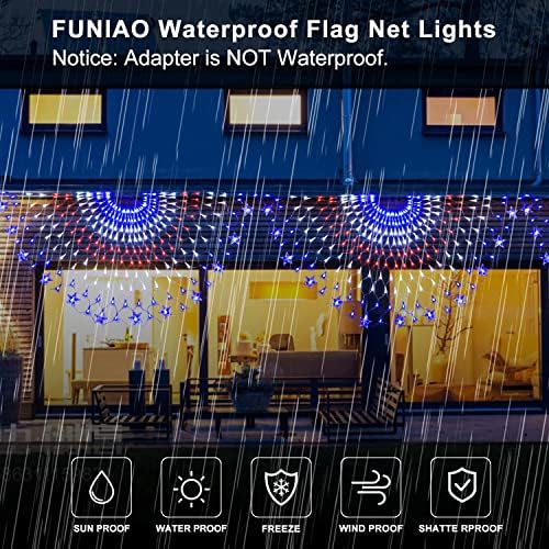 FUNIAO (Новост) Светлини с флага на сащ, 250 led Фенери с мрежа за хартата, Светлини с Флага на САЩ, Улични Патриотични Светлини,