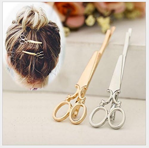 IFfree 6 бр. (3 бр. злато, 3 бр. сребро), сладък модни шнола за коса във формата на ножици за момичета, аксесоари за коса,