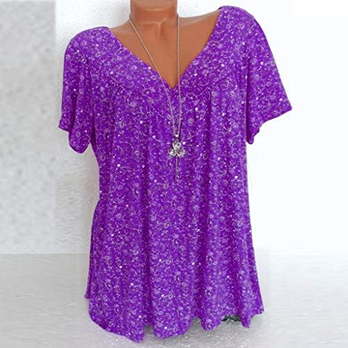 Дамски технологичная дамска блуза в голям размер, с къси ръкави и V-образно деколте, пуловер, потник, риза, тениска с ръкави