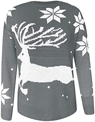 Грозни Коледни Пуловери с Кръгло деколте за Жени, Лек Пуловер с Снежинками и Елени, Възли Пуловери с Дълъг Ръкав, Сладък Модни Върхове