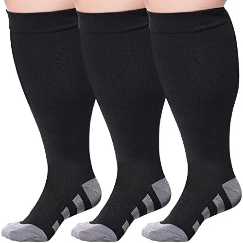 3 Двойки Компрессионных Чорапи Голям Размер за жени и Мъже, Широки Чорапогащи 15-20 мм живачен стълб.ст., Поддържащи Чорапи до