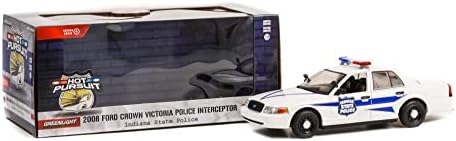 ModelToyCars 2008 Ford Crown Victoria Police Interceptor Полицията на щата Индиана, Бяло-зелена Светлина 85543 - Монолитен под