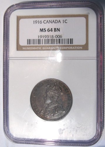 Канадската монета Penny King Goerge 1916 г., голяма медна центовая антични монети, сертифицирана NGC UNC MS 64