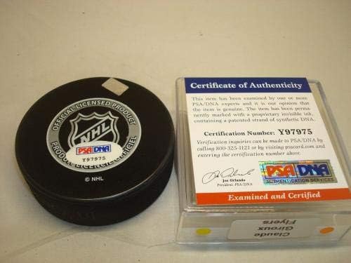 Клод Мазнина подписа Хокей шайба Филаделфия Флайърс с автограф на PSA/DNA COA 1Б - за Миене на НХЛ с автограф