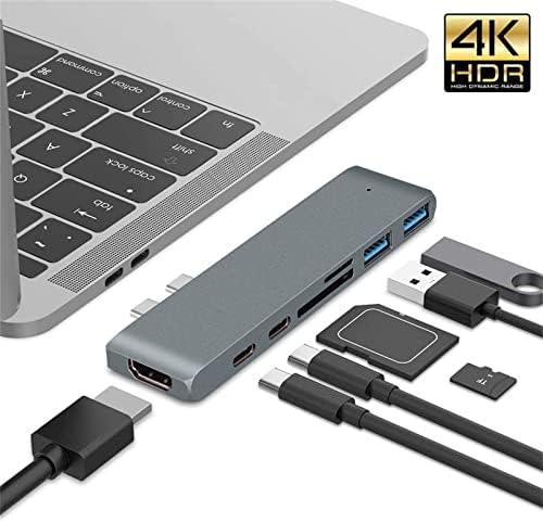 115D53 Двойно USB Type C до 4K, Hdmi, 2 USB 3 0 четец на карти Sd/Tf 2 Адаптер хъб Type C 7 в 2