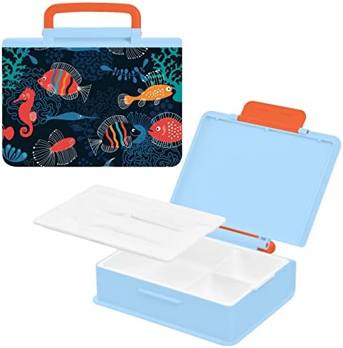 MCHIVER Sea Animals Bento Box Обяд-Бокс за възрастни с дръжка, Преносим Детски Обяд-Контейнер с Лъжица, Вилица, Фланец Обяд-Бокс
