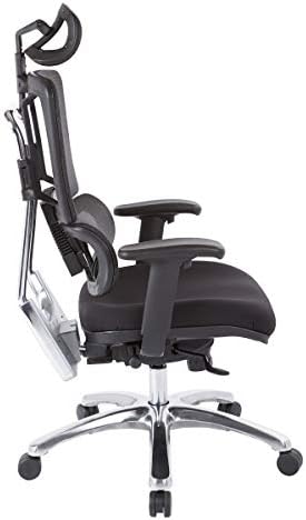 Office Star Pro X996 Напълно регулируема офис стол ръководител с лумбална опора, черна вкара облегалка, полиран алуминий с основата
