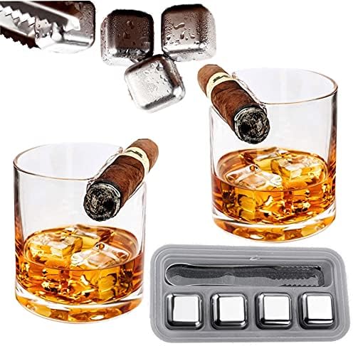 ЛУКСОЗЕН КОМПЛЕКТ: Комплект чаши за уиски 2 + 4 камъни за уиски и аксесоари. Подаръчен комплект за уиски с държач за чаши за уиски. Страхотни