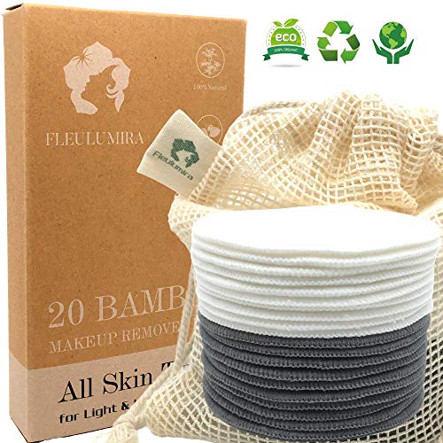20 Опаковки многократна употреба тампони за премахване на грим - колекция от Органични естествени бамбук и бамбуково въглища за лесно