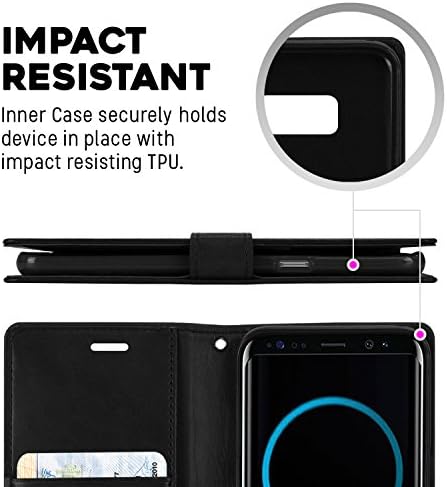 Чантата GOOSPERY Blue Moon за Samsung Galaxy S8 Plus Case (2017) Кожена поставка флип-надолу капак (черен)