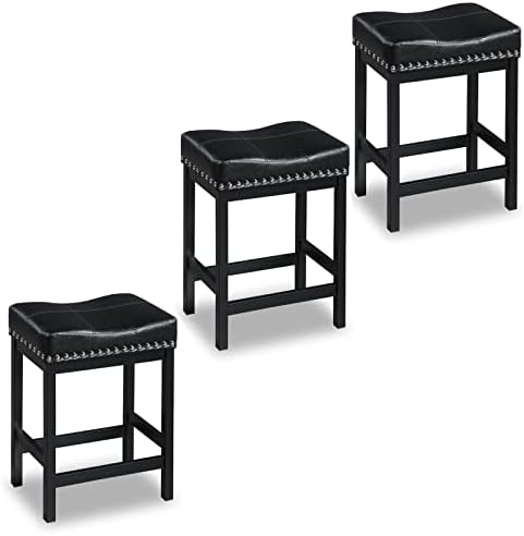 Набор от продуктова столове OUllUO от 3 черни седло табуретов височина от 24 инча за кухненски остров