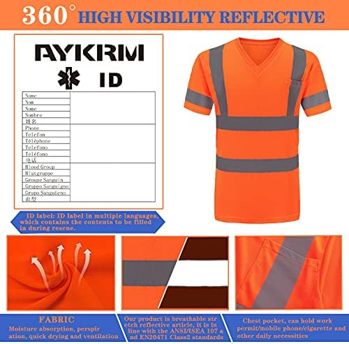 Тениска AYKRM Hi Vis, ANSI Class 3 с V-образно деколте, Отразяващи Защитни ризи с Висока видимост (XS-6XL)