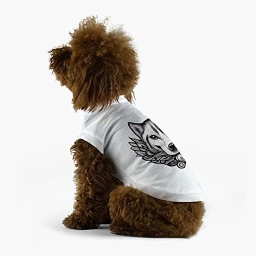Тениска за Кучета Хъски Куче - Тениска За Кучета С татуировки - Дрехи за Кучета С красива глава на животно - Бял, L
