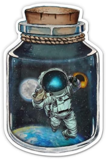 Етикети Космически астронавт в бутилка - 2 опаковки, 3-инчов стикери - Водоустойчив винил за колата, телефон, бутилки с