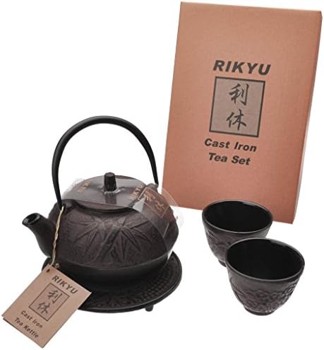 RIKYU RKTS2006R Чай от Чугун и бамбук със Стойка, 16 Унции, Бордо