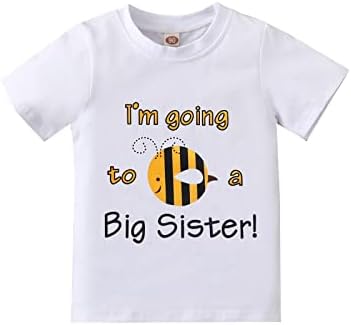 Тениска с камбана за малки момичета, обявяването на Старши сестри 2023, риза с къси ръкави, Ризи, Летни дрехи за деца (от 1 г. възраст, 3_лет, 4_лет, бяло-жълто пчела)