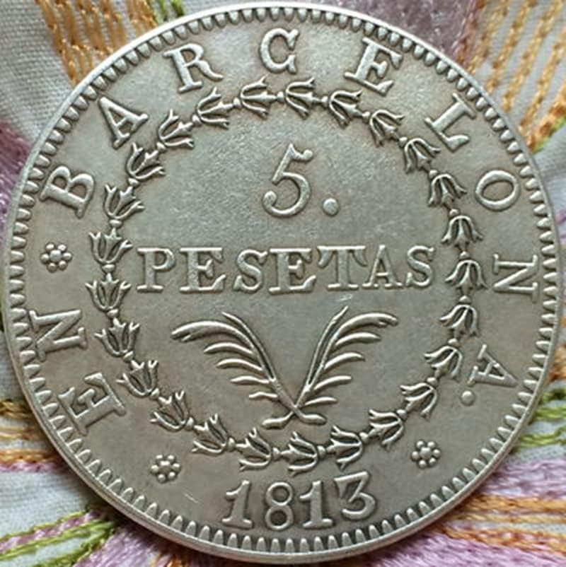 1813 Испански Монети От Мед Със Сребърно Покритие Антични Монети Събиране На Монети Занаяти Могат Да Взривят