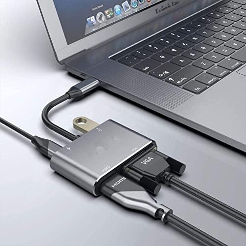 USB Адаптер C до 4K, HDMI, VGA CLDAY 4-в-1 USB Хъб 3.0 OTG Порт кабел за зареждане на Хранене PD, Съвместим с MacBook Pro/Dell XPS/Samsung