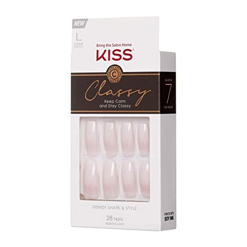 Комплект за маникюр KISS Classy French Нокти с гелевым покритие, Дълъг, във формата на ковчег, Включва мини-пилочку за нокти, Маникюрную