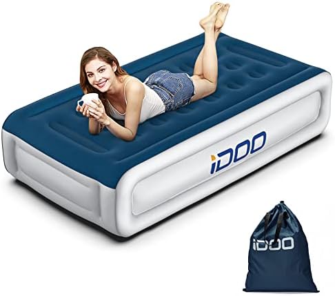 Надуваем матрак iDOO Twin Size, Надуваеми надуваема легло с вградена помпа, бързо се надува за 4 минути, удобни за съхранение, Подходящи и за дома на къмпинг, за пътуване, 76