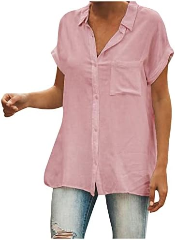 Фланелен ризи NOKMOPO за жени, модни свободна однотонная ризата е със средна дължина, с къс ръкав, ежедневни блузи
