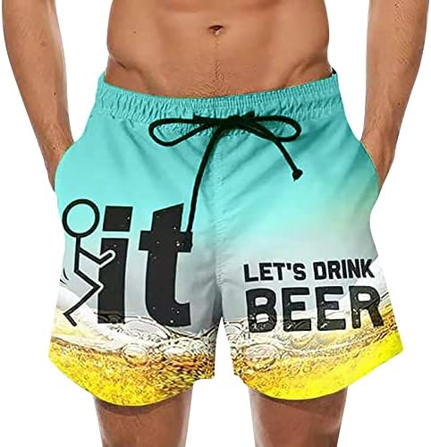 Забавни Мъжки Бански от Еластична Шнурком На талията, бързо съхнещи Плажни Шорти F IT, Let ' s Drink Beer, Плажни Бански