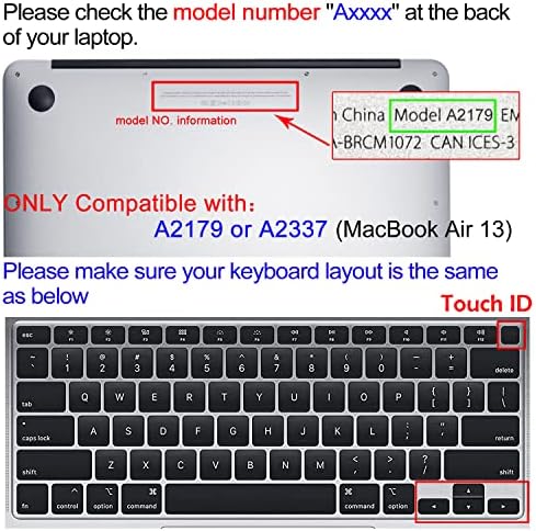 Силиконовата защитно покритие на клавиатурата WSLUCKO за Apple MacBook Air 2020 13,3 (модел: A2179, A2337, американска подредба) с Touch