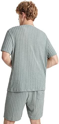 Мъжки дрехи OSHHO от две части, 1 бр. однотонная тениска и 1 бр. къси панталони с завязками на талията (Цвят: мятно-зелен, Размер: X-Large)