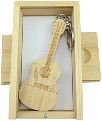 10 БР. Дървени карти с памет във формата на китара, USB Флаш устройство в дървена кутия (3,0 / 128 GB, Бамбуковое дърво)