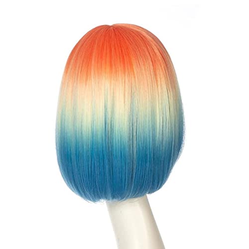 Перуки MAN SI Rainbow Ombre Боб за жени, 15 , Перука с Къса Пряка коса и Бретон, Естествен Модерен Синтетични Перука, Цветни Облекла Перуки