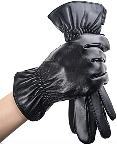 Мъжки ръкавици, Затягивающие китката, Запазването на топлина Мъжки Зимни ръкавици, Черни Мъжки Кожени ръкавици от овча кожа (Цвят: A, Размер: 9)
