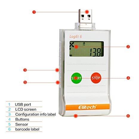 Данни дървар температура Elitech Loget6 еднократна употреба (от-30℃ до +70℃/от -22° с до158°С) за фармацевтични продукти, кръвни банки, хранително-вкусовата