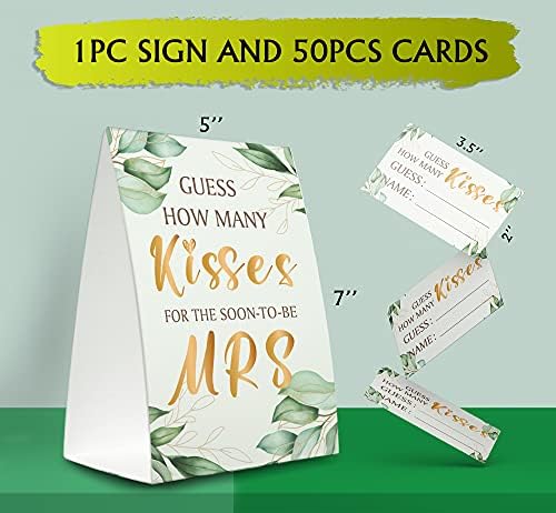 Набор от игри на карти за душата на булката (1 Знак Стои + 50 визитки Познай), Зелените Златна, Познай колко целувки за